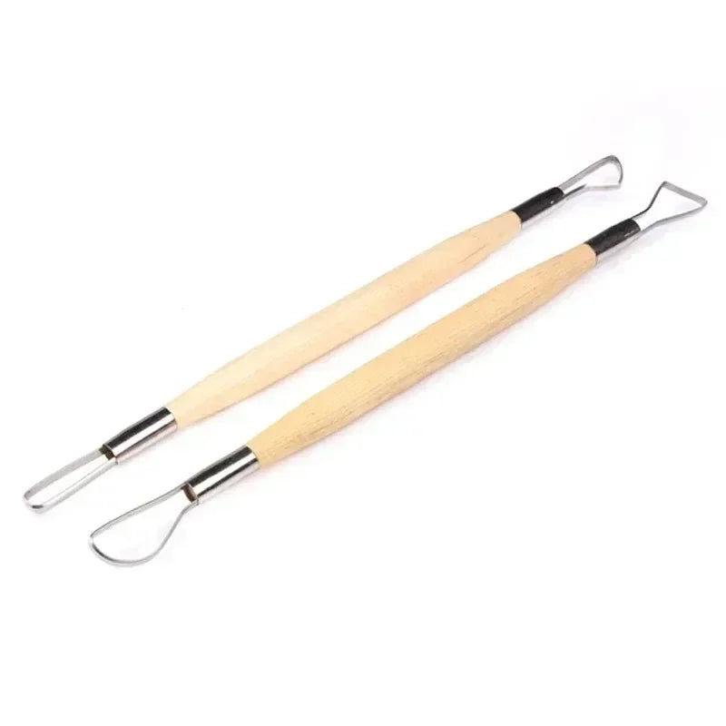 Knetkunst 6-teiliges Modellierwerkzeug-Set mit Doppelkopf – Holzgriffe für Ton, Keramik und DIY