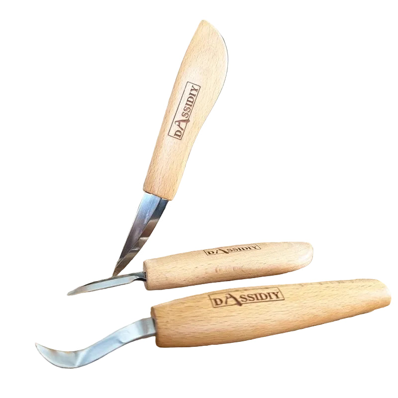 Knetkunst 3-teiliges Holzschnitzmesser-Set – Schnitzwerkzeuge mit Buchenholzgriff und Chrom-Vanadium-Stahl