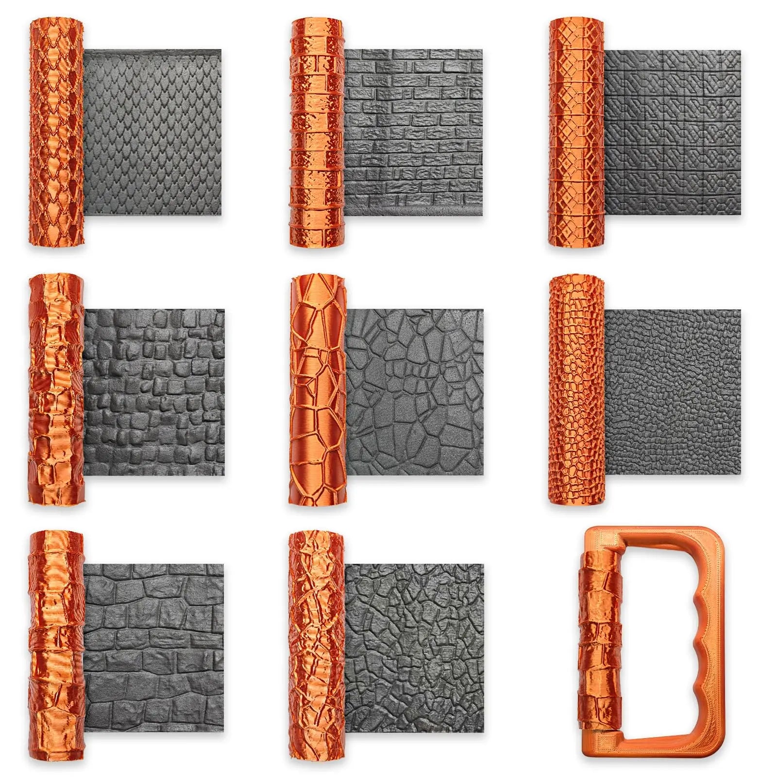 Knetkunst 13-teiliges Texturroller-Set mit Griff – 3D-Strukturroller für Ton, Keramik und Modellierarbeiten