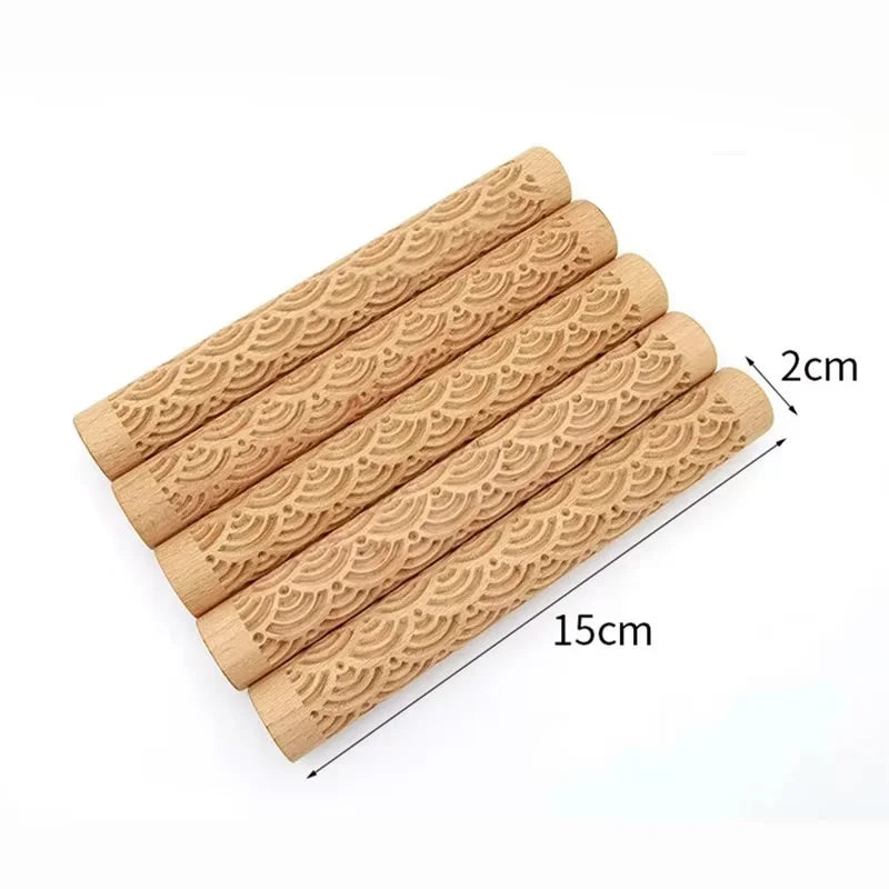 Knetkunst 10-teiliges Ton-Texturroller-Set aus Holz – Strukturwalzen für Keramik, Töpfern und DIY