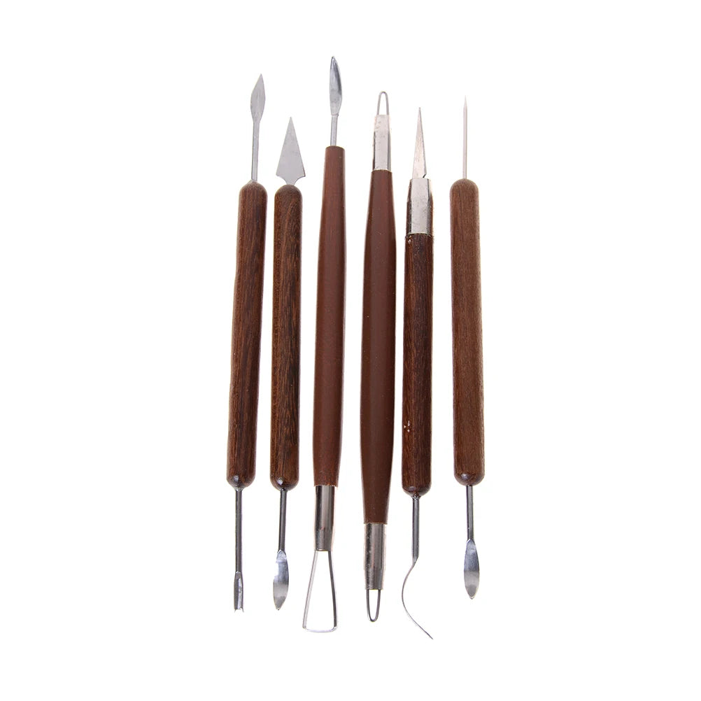 Knetkunst 6-teiliges Modellierwerkzeug-Set – Holzgriffe mit Edelstahl für Ton, Keramik und Töpfern