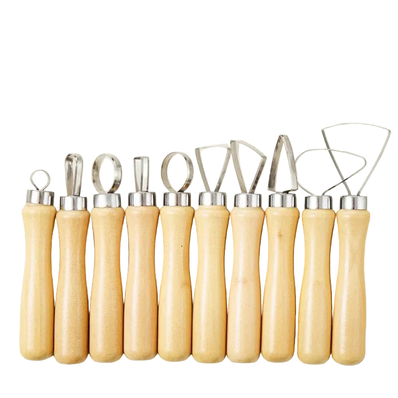 Knetkunst 10-teiliges Töpferwerkzeug-Set – Modellierwerkzeuge aus Edelstahl und Holz für Ton, Keramik und DIY