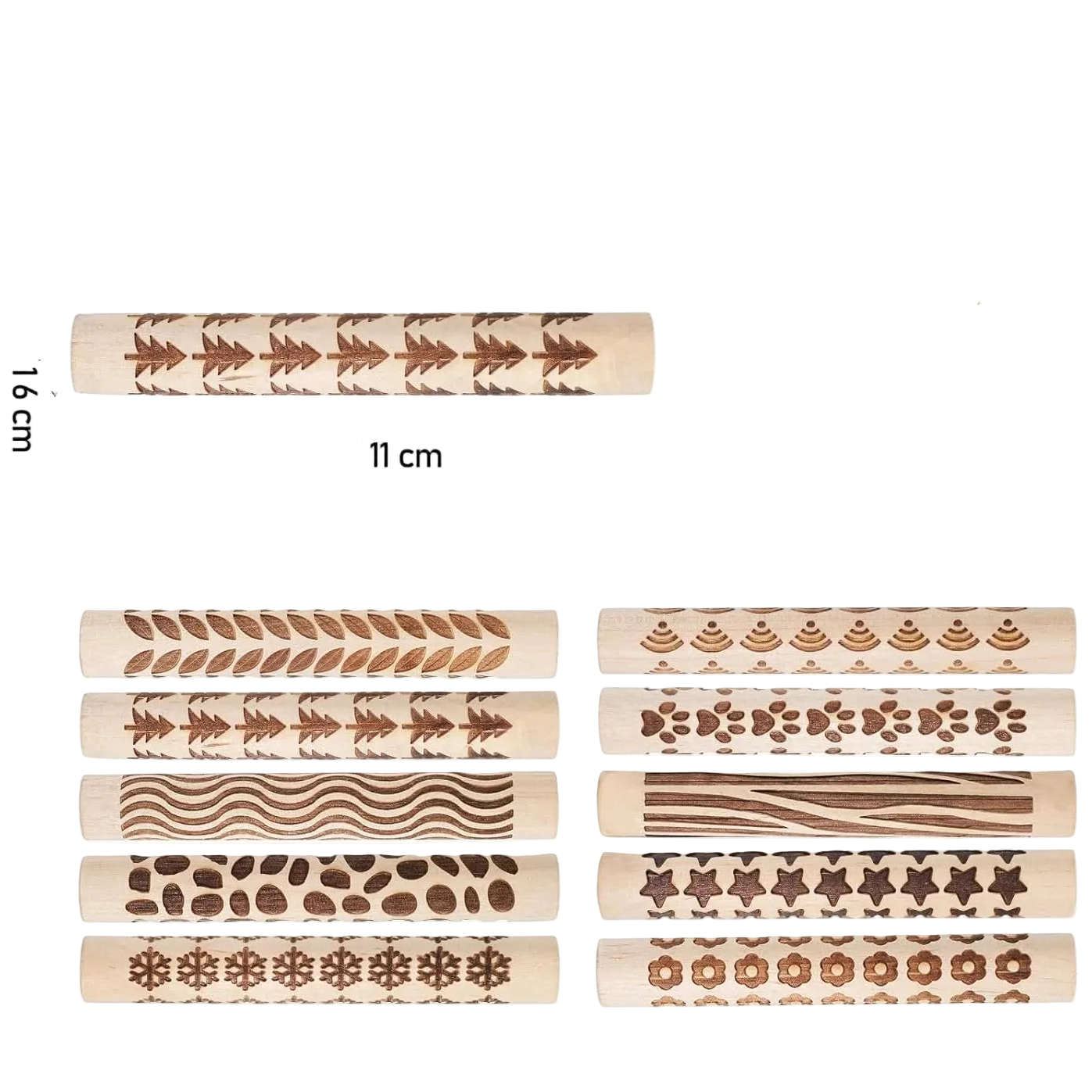 Knetkunst 10-teiliges Ton-Texturroller-Set aus Holz – Strukturroller und Prägestempel für Keramik und Töpfern