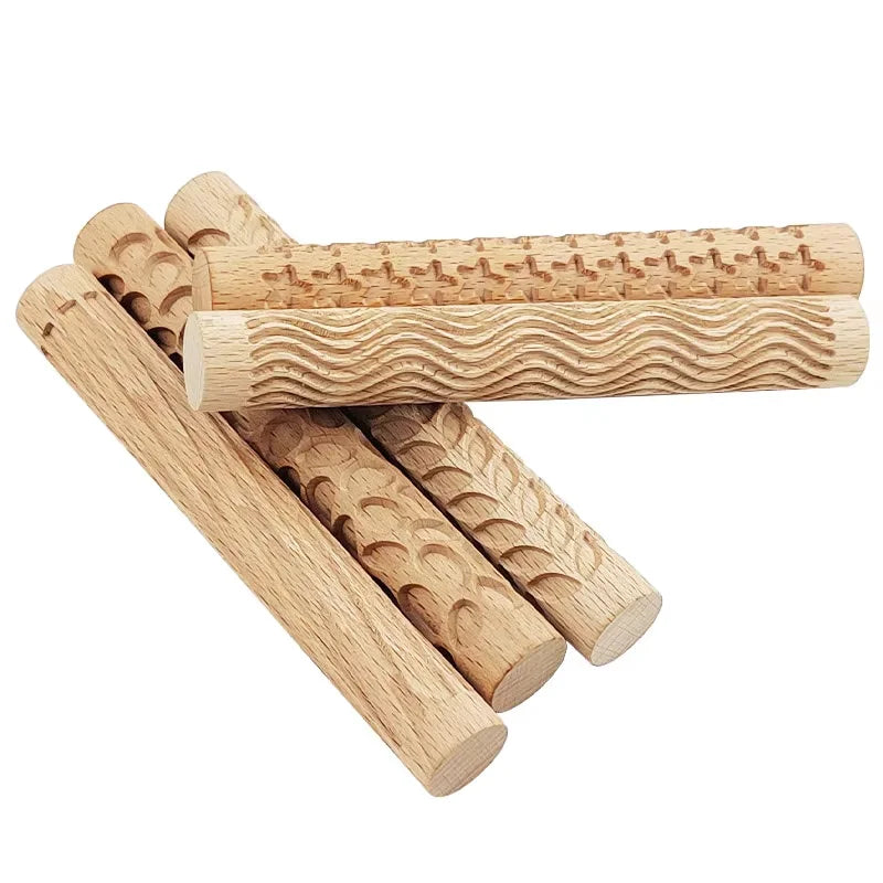 Knetkunst 10-teiliges Ton-Texturroller-Set aus Holz – Strukturwalzen für Keramik, Töpfern und DIY