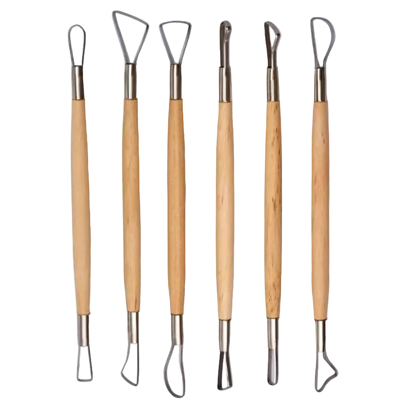Knetkunst 6-teiliges Modellierwerkzeug-Set mit Doppelkopf – Holzgriffe für Ton, Keramik und DIY
