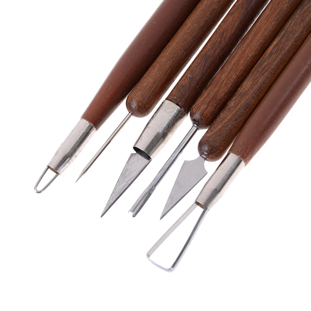 Knetkunst 6-teiliges Modellierwerkzeug-Set – Holzgriffe mit Edelstahl für Ton, Keramik und Töpfern