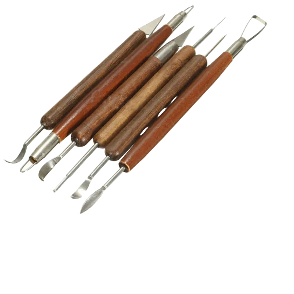 Knetkunst 6-teiliges Modellierwerkzeug-Set – Holzgriffe mit Edelstahl für Ton, Keramik und Töpfern