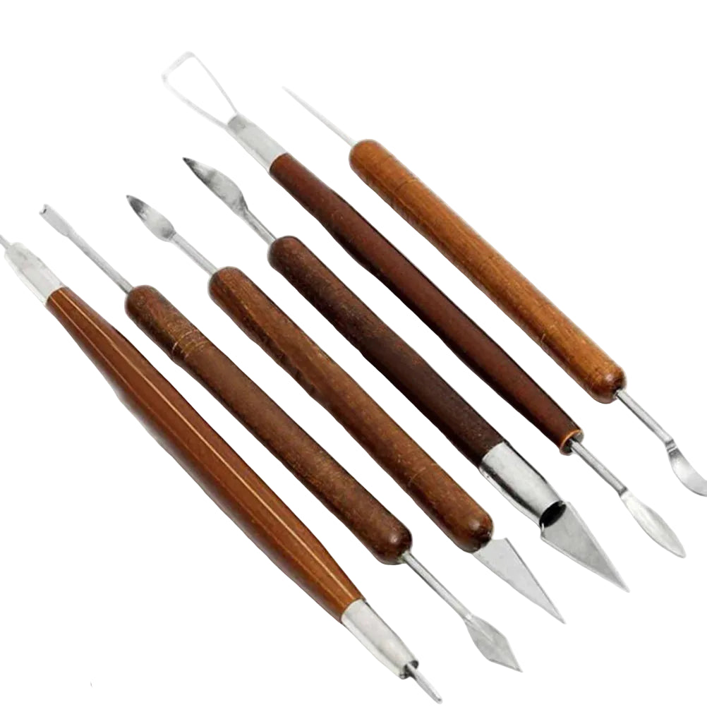 Knetkunst 6-teiliges Modellierwerkzeug-Set – Holzgriffe mit Edelstahl für Ton, Keramik und Töpfern
