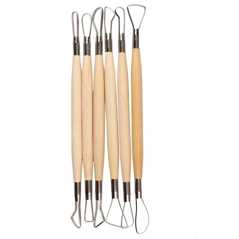 Knetkunst 6-teiliges Modellierwerkzeug-Set mit Doppelkopf – Holzgriffe für Ton, Keramik und DIY