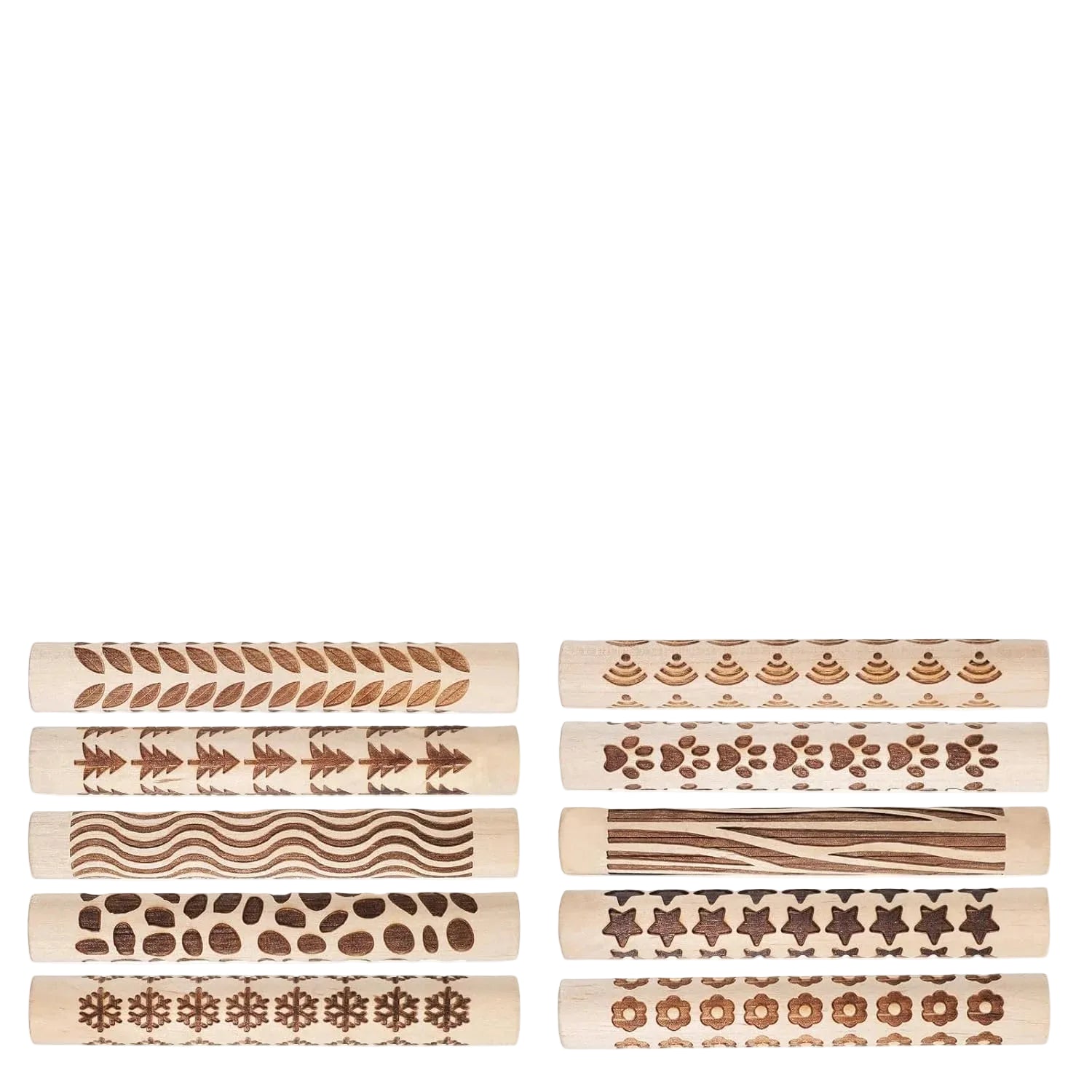 Knetkunst 10-teiliges Ton-Texturroller-Set aus Holz – Strukturroller und Prägestempel für Keramik und Töpfern