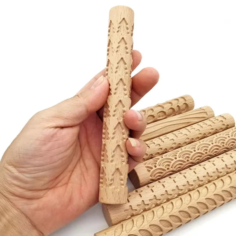 Knetkunst 10-teiliges Ton-Texturroller-Set aus Holz – Strukturwalzen für Keramik, Töpfern und DIY